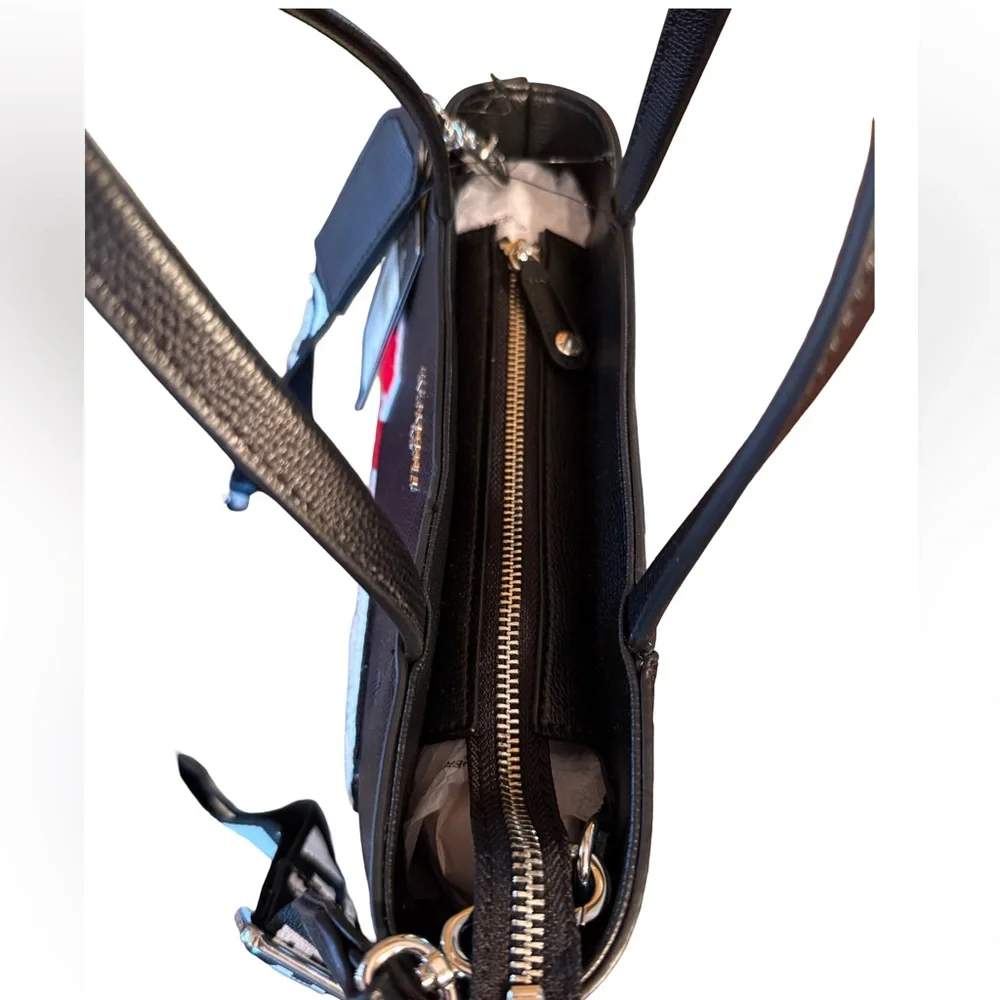 Karl Lagerfeld Paris NWT Classic Black Satchel Red & White KL Patches (P199) - Picture 8 of 11